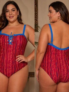 Coogi Australia Swim Monokini 1piece Plus Size 3XL Lace Up Y2K Vintage New